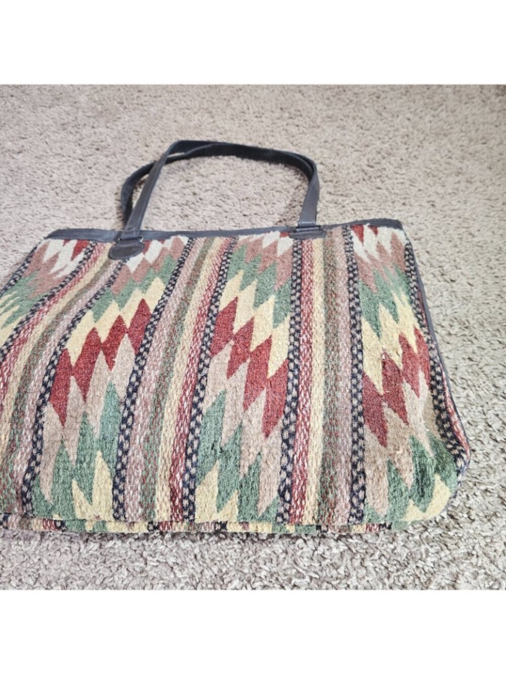 Manos Zapotecas Large Wool Tote Bag 14x18 Southwest Geometric Pattern Mexico - Picture 8 of 12